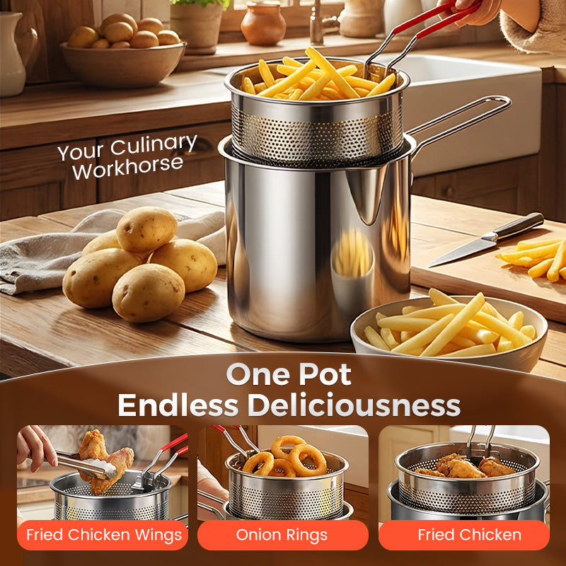 🍳 304 Stainless Steel Fryer –Compact Frying Pot for Fries, Chicken & Tempura
