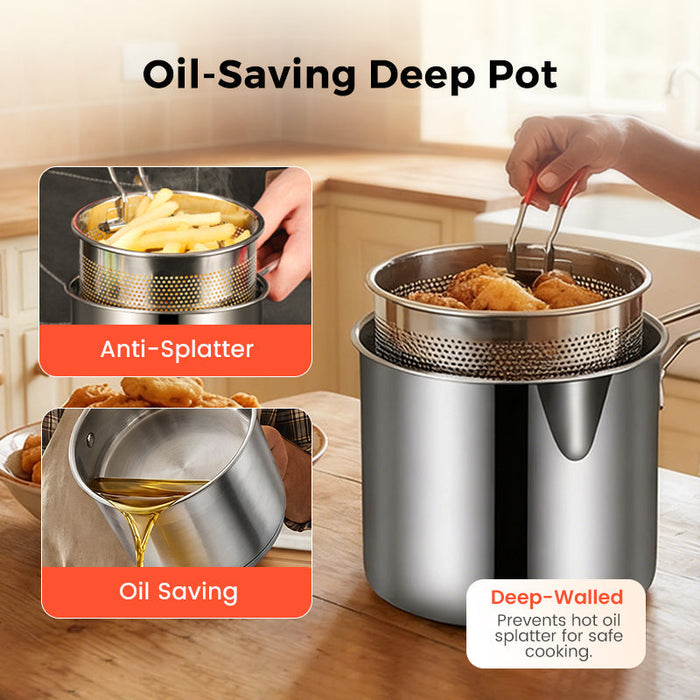 Deep stainless steel fryer pot designed for small batch frying