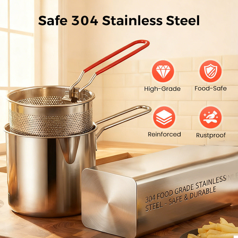 🍳 304 Stainless Steel Fryer –Compact Frying Pot for Fries, Chicken & Tempura