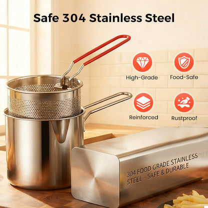 🍳 304 Stainless Steel Fryer –Compact Frying Pot for Fries, Chicken & Tempura