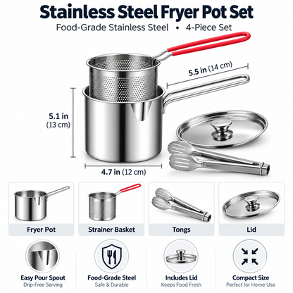 🍳 304 Stainless Steel Fryer –Compact Frying Pot for Fries, Chicken & Tempura