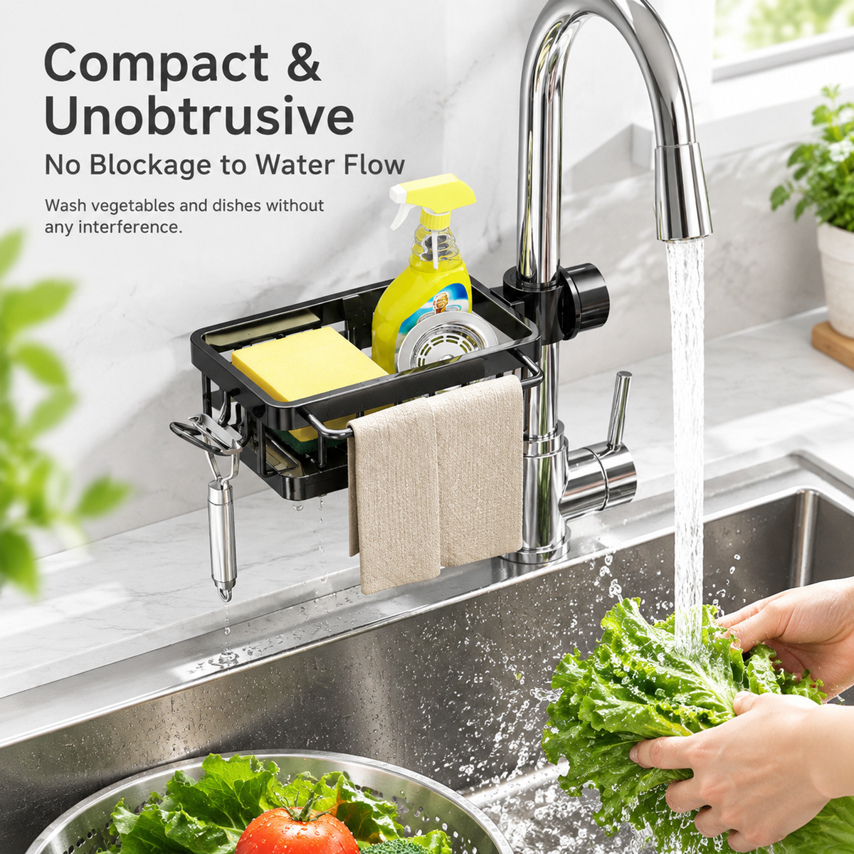 🧽 Faucet-Mounted Sink Caddy with Removable Drip Tray