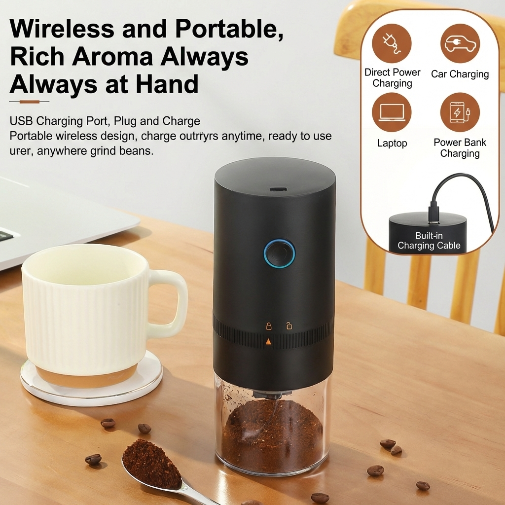 Portable cordless electric coffee grinder